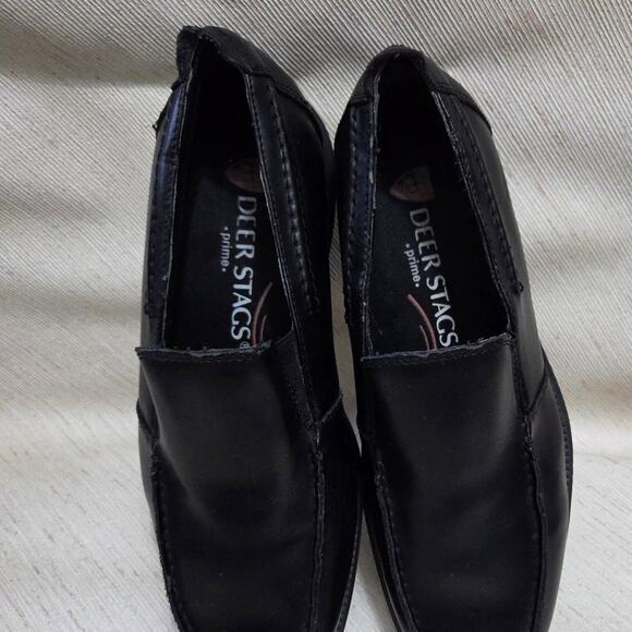 DEER Stag mens black leather slide on dress shoes/loafers size 8.5W  worn once - Picture 2 of 8